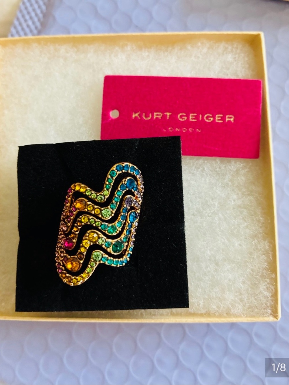 Kurt Geiger Multicolor Crystal Wave Ring, size 9